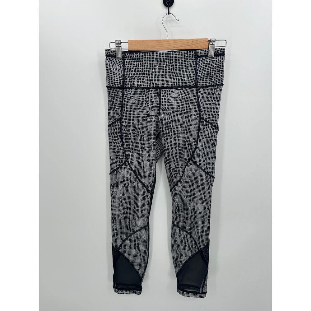 Lululemon Speed Tight V Leggings Ankle Women 6 Black White Grid Pockets BR26